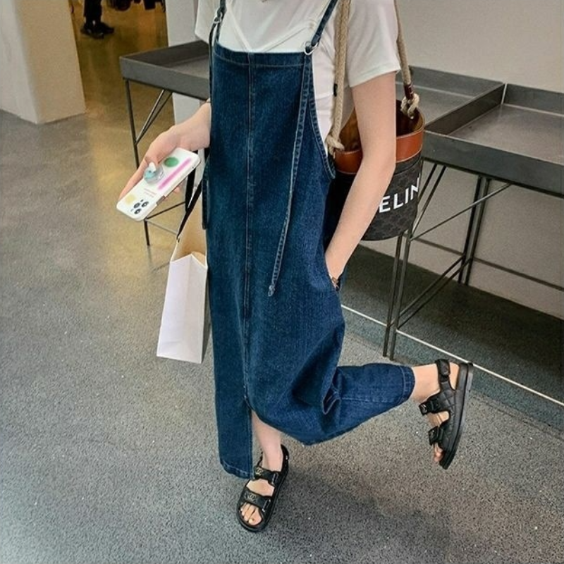 清新韓系 視覺細 無袖 套頭 簡約 素面 休閒 牛仔洋裝