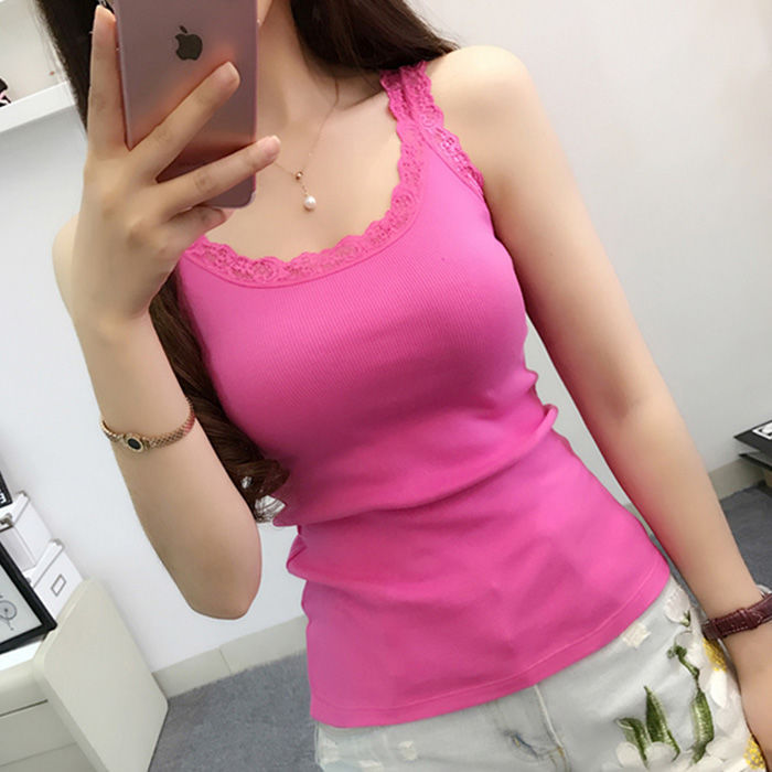 Bratop 柔軟親膚小可愛 甜美蕾絲邊拼接吊帶背心 韓版薄款內搭無袖背心