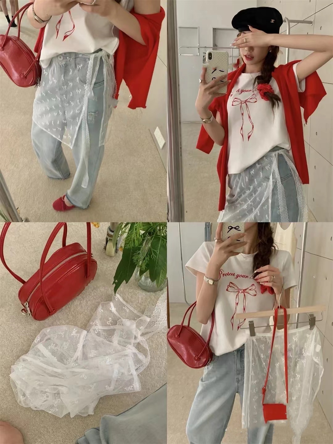 韓國疊疊樂 疊穿主義 ins系帶博主款蕾絲紗裙小眾綁帶設計辣妹圍裙半身裙屁簾