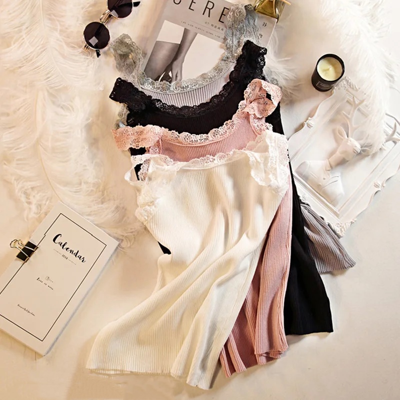 Bratop 柔軟親膚小可愛 甜美蕾絲邊拼接吊帶背心 韓版薄款內搭無袖背心