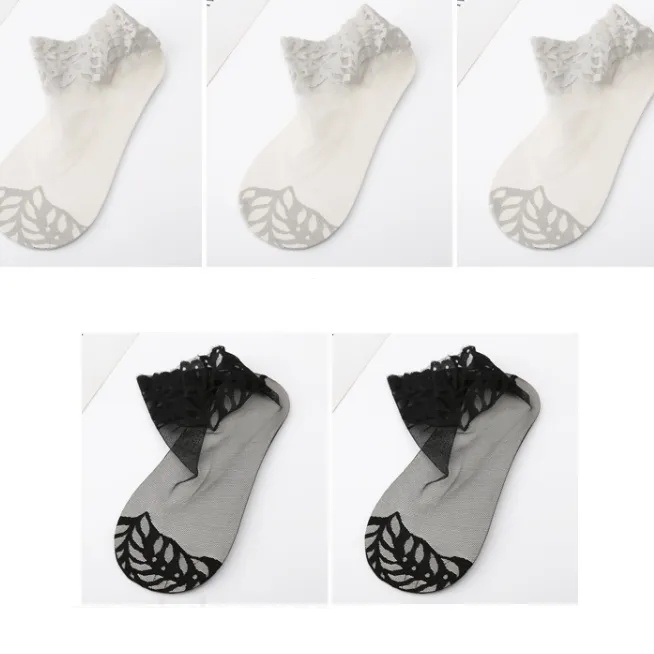 夏季透氣深口蕾絲襪子 隱形吸汗日系花邊短襪網紗透氣 超薄棉底防滑襪 搭配單鞋