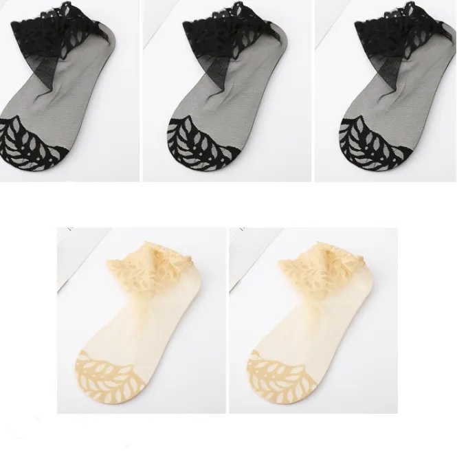 夏季透氣深口蕾絲襪子 隱形吸汗日系花邊短襪網紗透氣 超薄棉底防滑襪 搭配單鞋