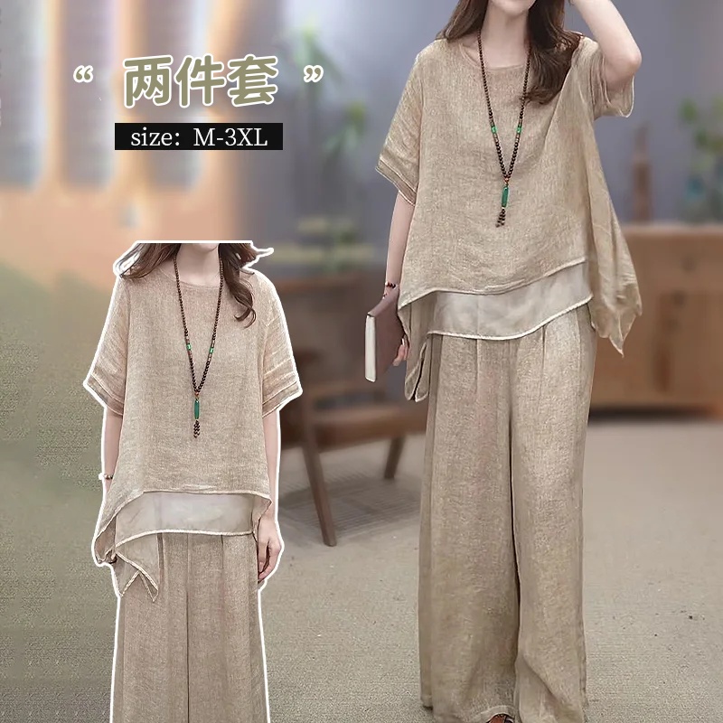 【單品可選】文藝復古天絲棉麻套裝 民族風寬鬆顯瘦遮肚氣質兩件套