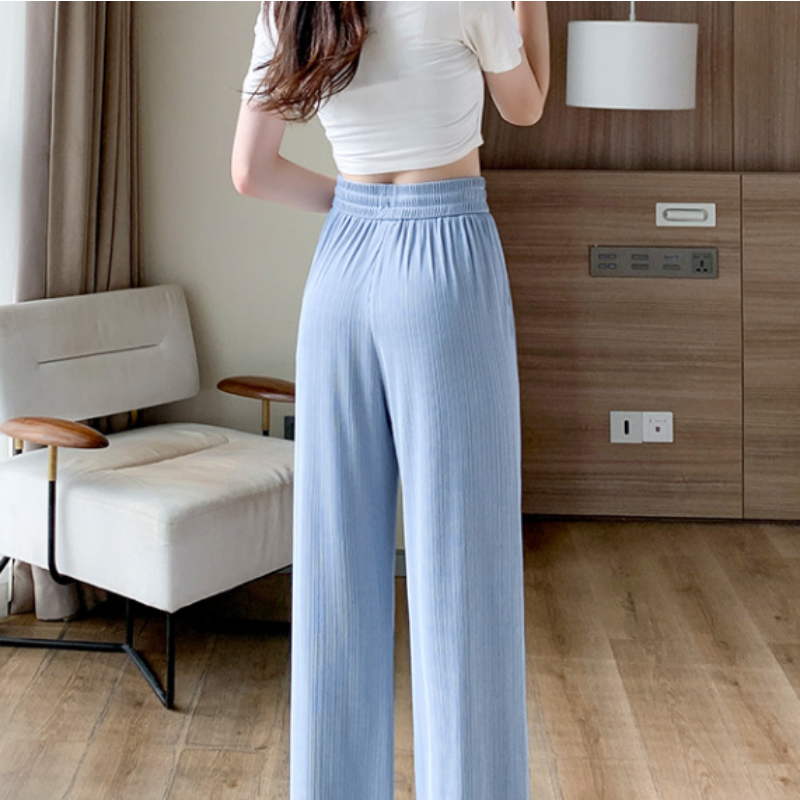 淺綠色 冰絲 闊腿褲 防蚊  高腰 垂感 窄版 直筒 涼涼褲 寬褲