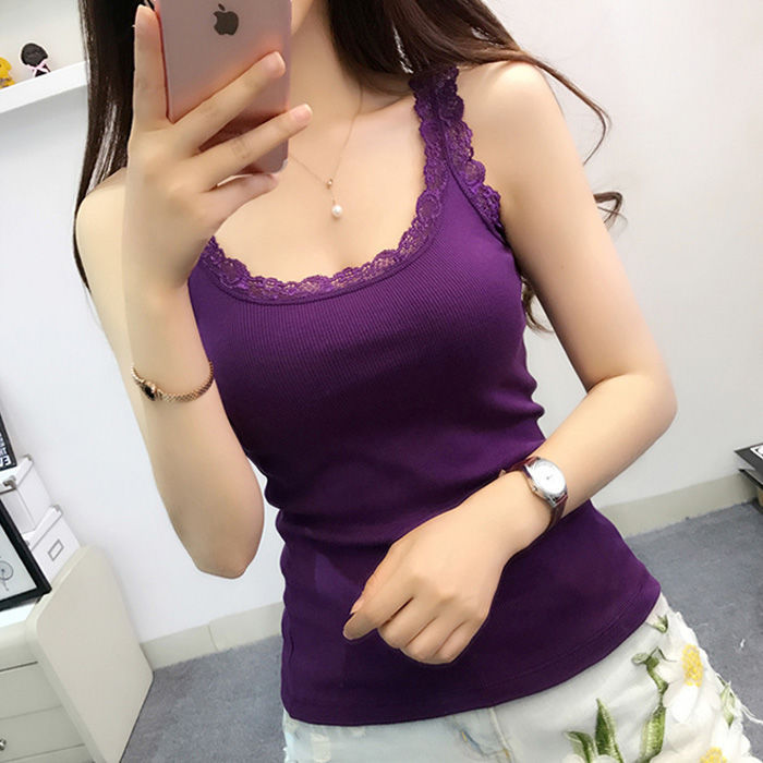 Bratop 柔軟親膚小可愛 甜美蕾絲邊拼接吊帶背心 韓版薄款內搭無袖背心