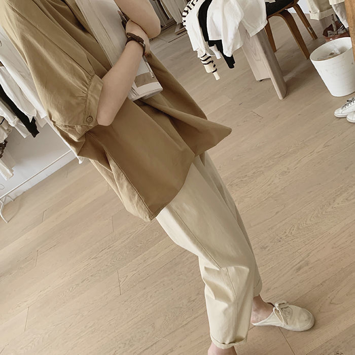 韓系chic 立領 壓褶 不規則 素面 簡約 襯衫