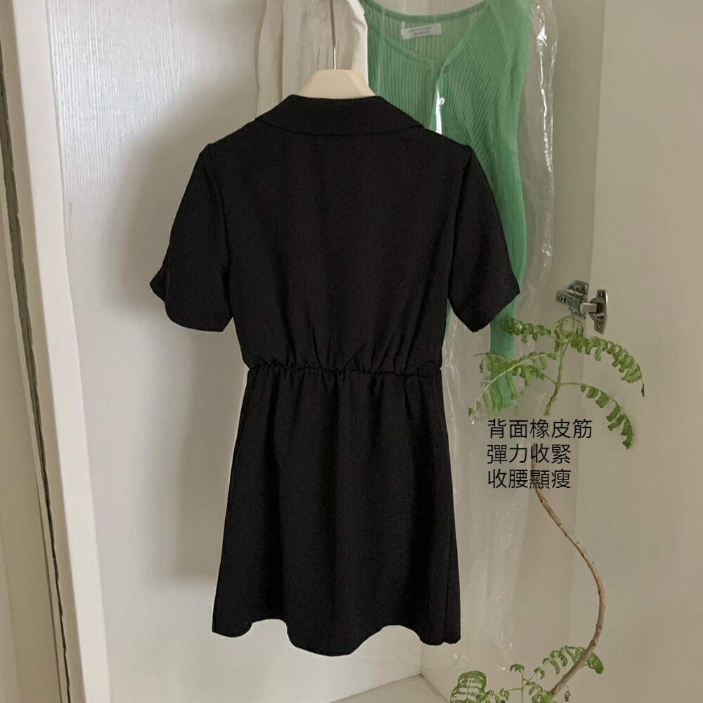 毆膩同款 韓國自訂 夏季設計感不規則褶皺開叉顯瘦襯衫洋裝