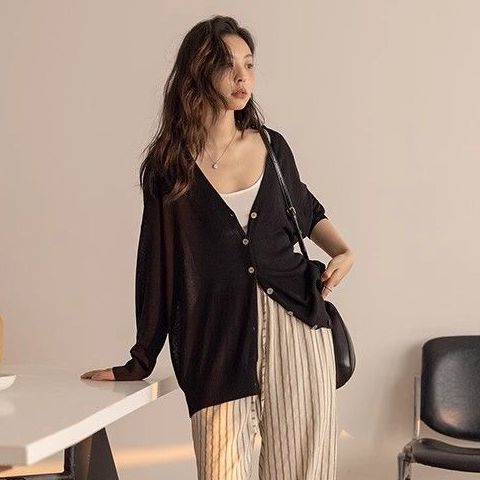 韓版防曬針織開衫 百搭輕薄寬鬆氣質垂感長袖外穿上衣FASHION