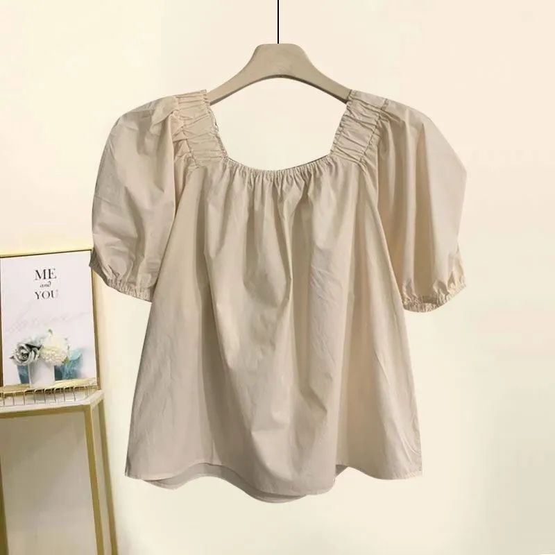 【單品可選】方領寬鬆泡泡袖襯衫+寬鬆高腰顯瘦工裝短褲套裝