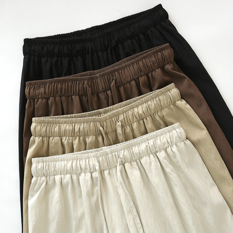 冰絲皺寬褲薄款高腰垂感日系慵懶直筒褲肌理感褶皺休閒褲女