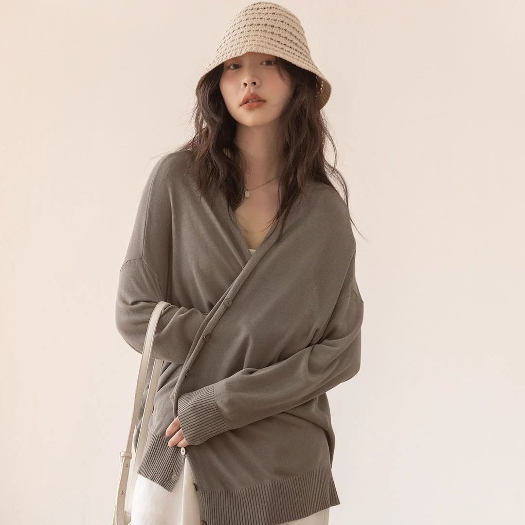 韓版防曬針織開衫 百搭輕薄寬鬆氣質垂感長袖外穿上衣FASHION