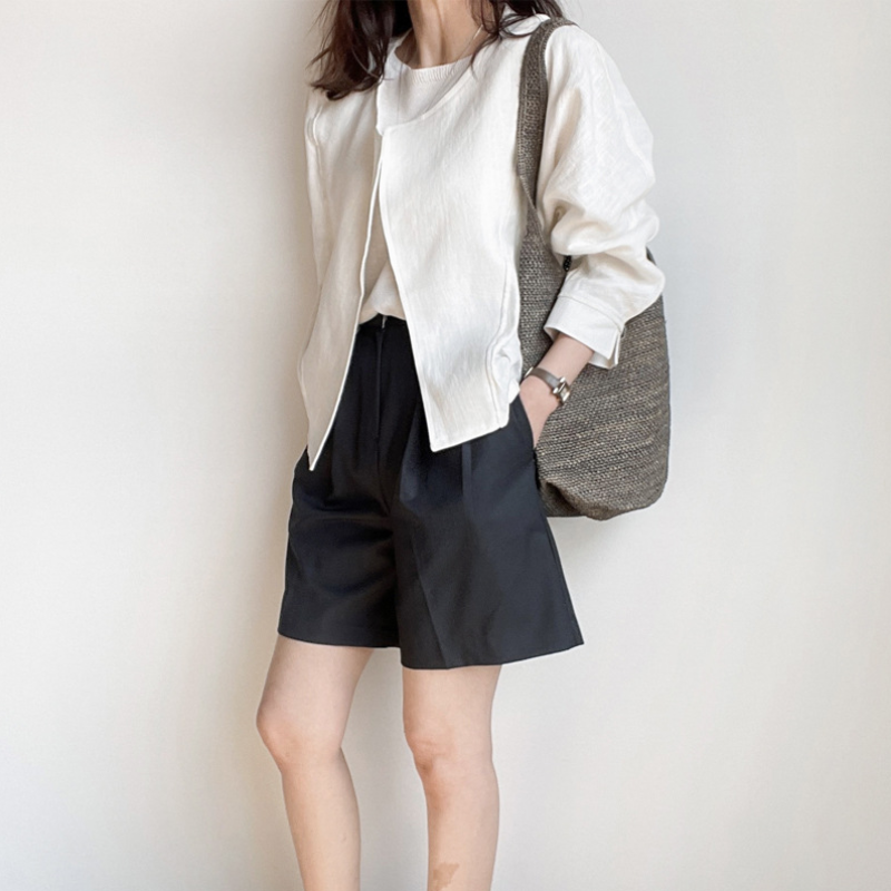 韓國chic 開襟 純色 簡約 薄款 袖口 開叉 長袖 短外套 罩衫外套