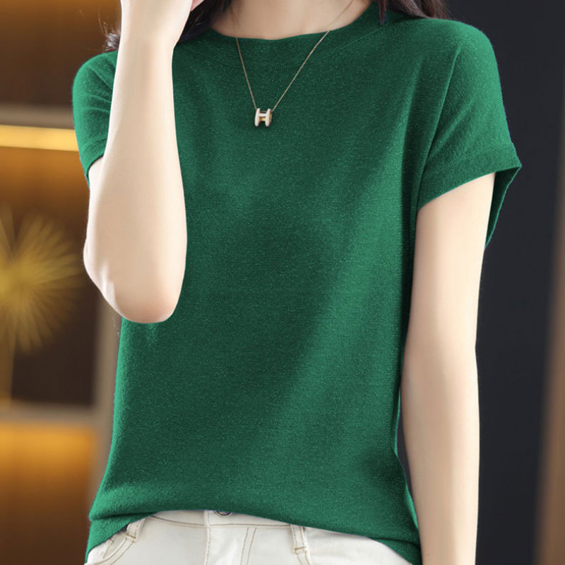 簡約好搭 7色 復古 百搭 亮絲 氣質 針織 短袖 T恤