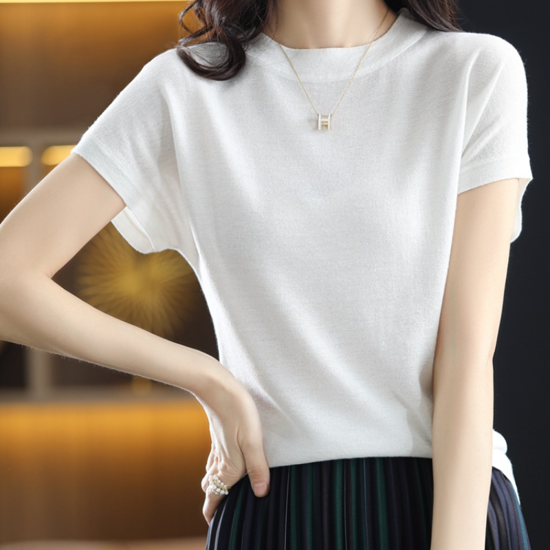 簡約好搭 7色 復古 百搭 亮絲 氣質 針織 短袖 T恤