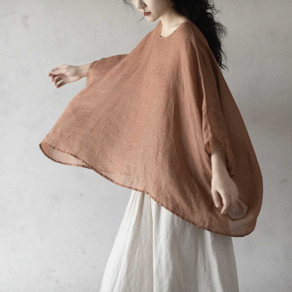 文藝 寬鬆 百搭 夏季新品 蝙蝠袖 大尺碼 防曬服 襯衫