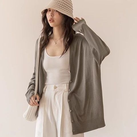 韓版防曬針織開衫 百搭輕薄寬鬆氣質垂感長袖外穿上衣FASHION