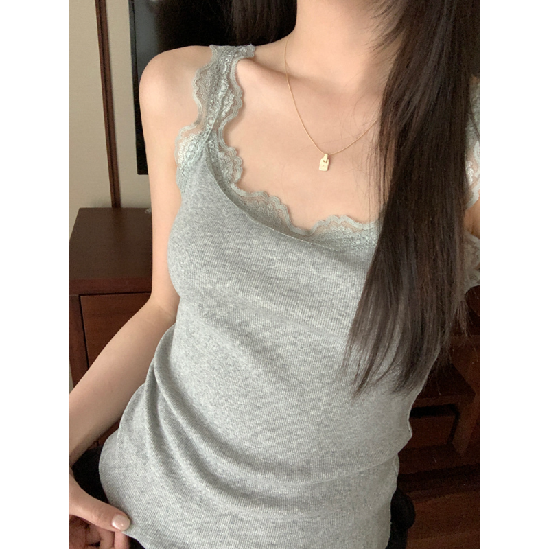 Bratop 小可愛*6色入 甜辣純慾系蕾絲花邊 碎花 吊帶背心夏季甜美修身內搭外穿上身