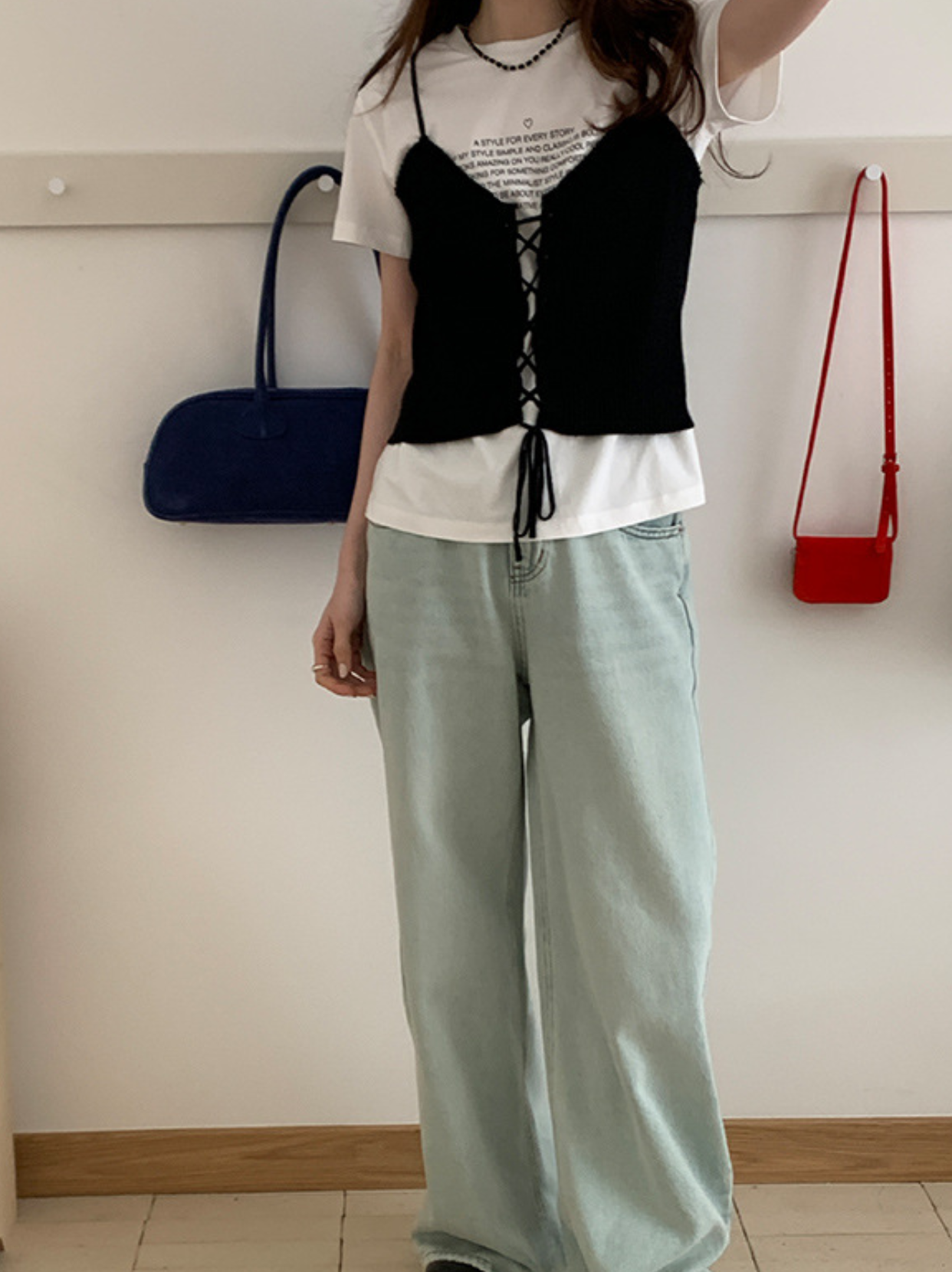 紅繩針織 設計感綁帶 細肩帶背心