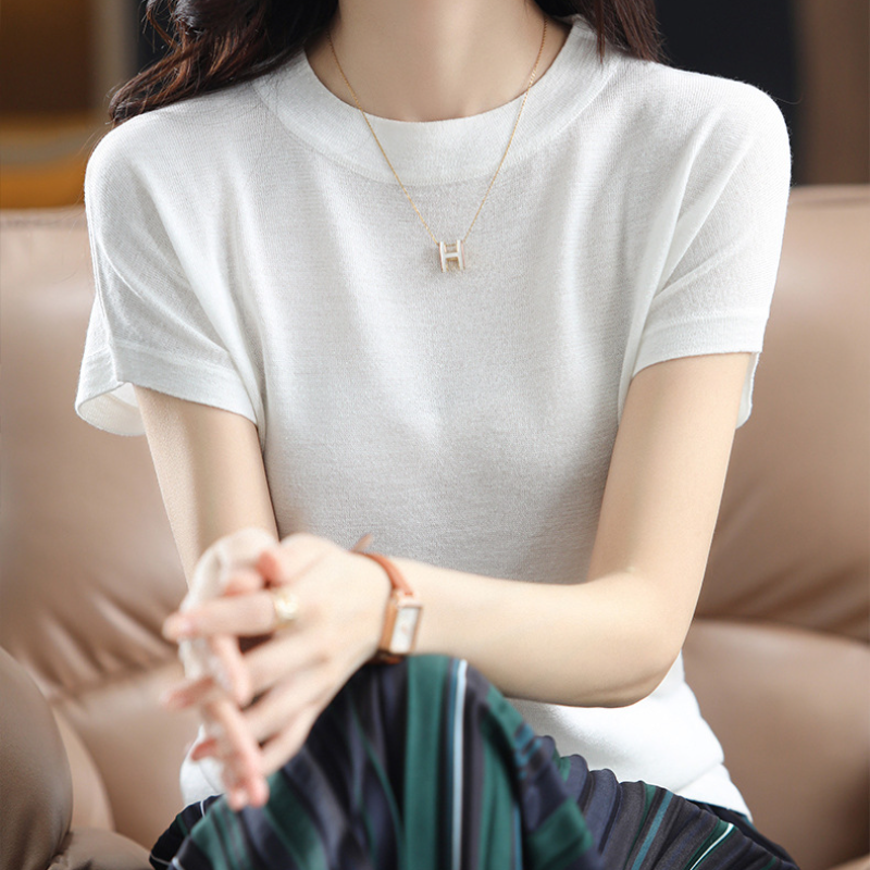 簡約好搭 7色 復古 百搭 亮絲 氣質 針織 短袖 T恤
