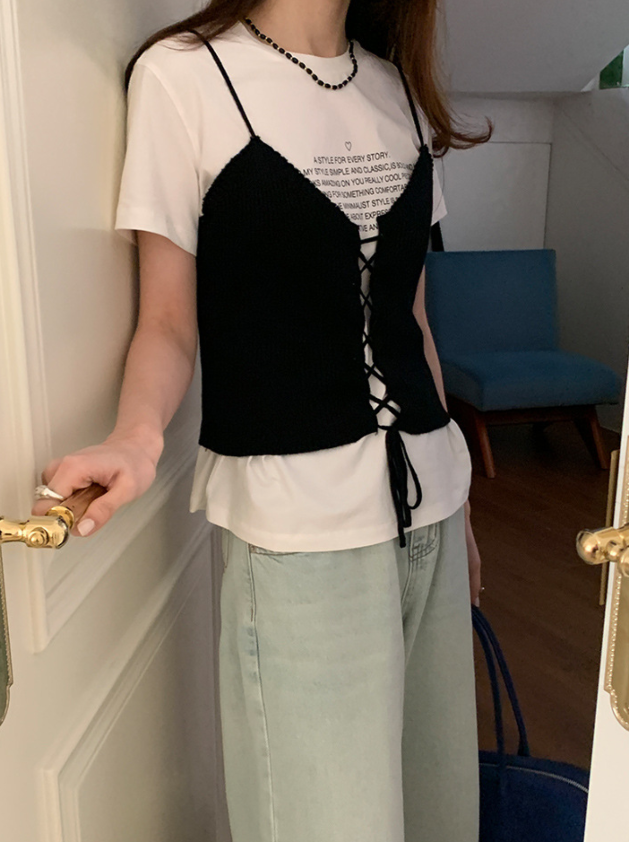 紅繩針織 設計感綁帶 細肩帶背心