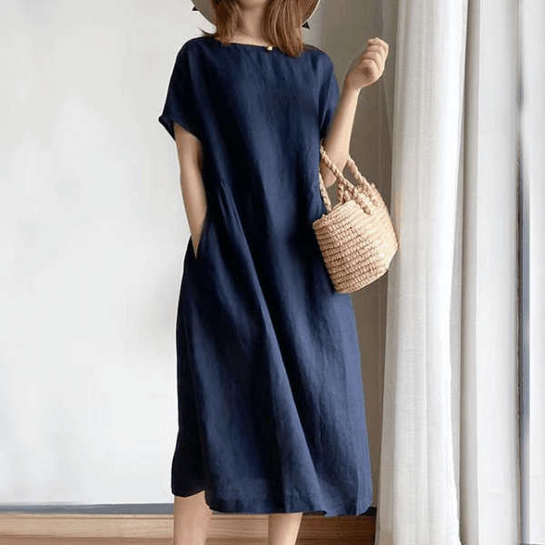 寬鬆大碼短袖洋裝 棉麻減齡可愛娃娃裙寬鬆文藝森系棉質裙子