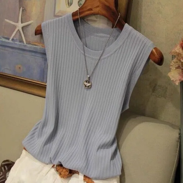 超高C/P值 百搭小可愛 外穿背心 緊身短款小吊帶冰絲薄款針織衫無袖上衣