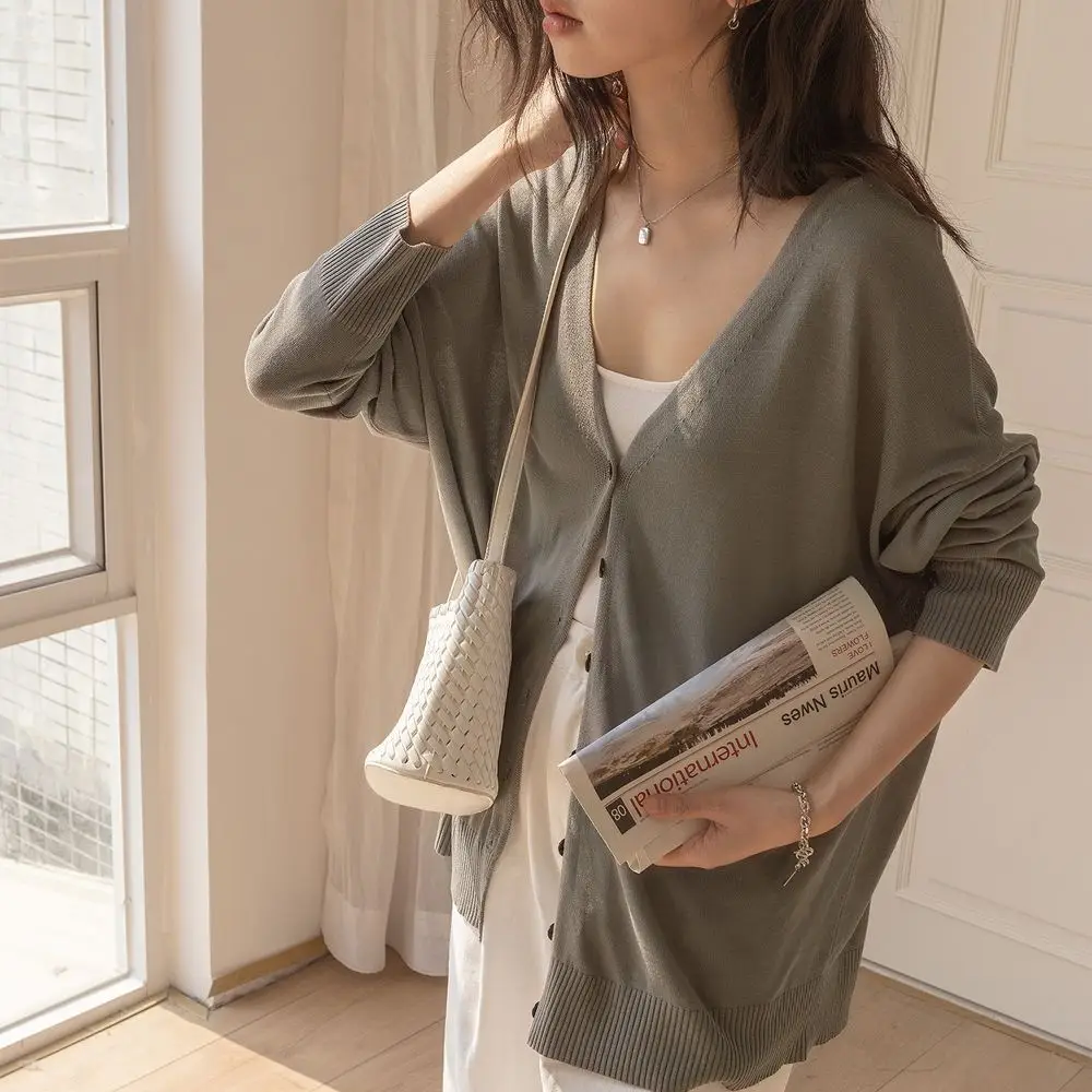 韓版防曬針織開衫 百搭輕薄寬鬆氣質垂感長袖外穿上衣FASHION