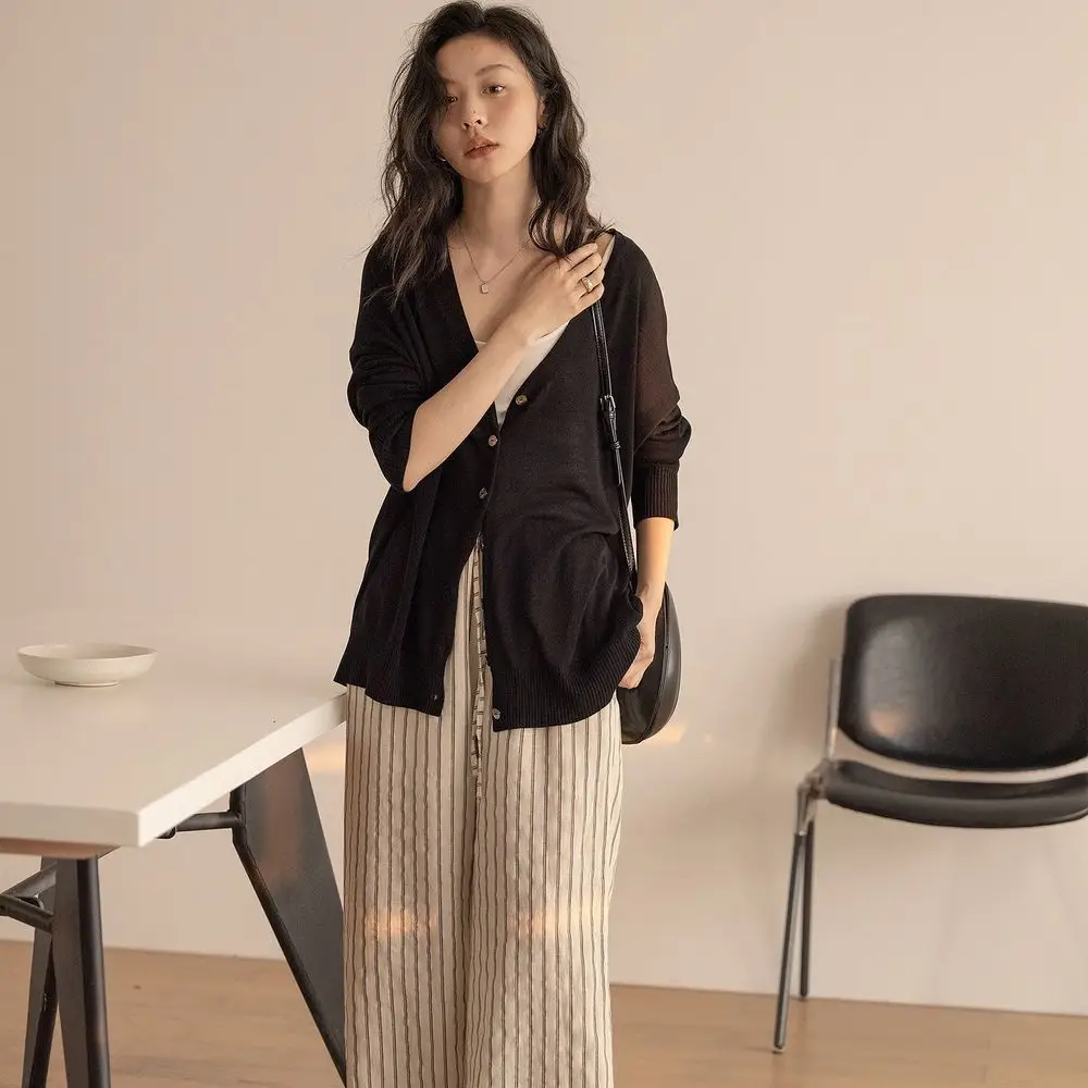 韓版防曬針織開衫 百搭輕薄寬鬆氣質垂感長袖外穿上衣FASHION