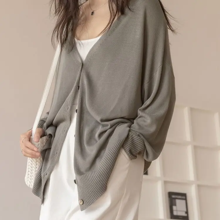 韓版防曬針織開衫 百搭輕薄寬鬆氣質垂感長袖外穿上衣FASHION