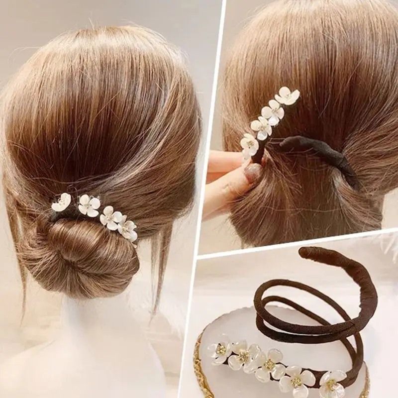 韓國毆膩優雅珍珠盤髮 手工氣質扎馬尾頭繩高級感髮繩懶人編髮造型盤髮器