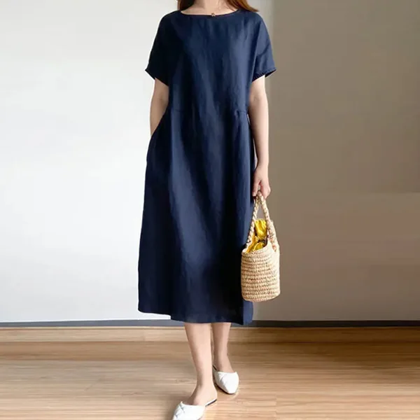 寬鬆大碼短袖洋裝 棉麻減齡可愛娃娃裙寬鬆文藝森系棉質裙子