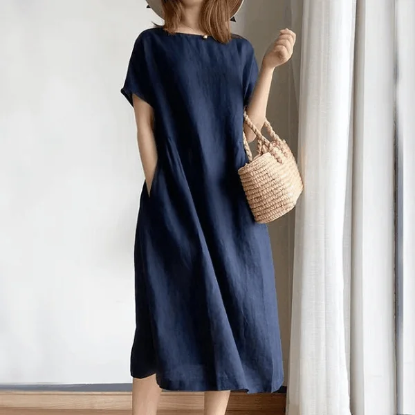 寬鬆大碼短袖洋裝 棉麻減齡可愛娃娃裙寬鬆文藝森系棉質裙子
