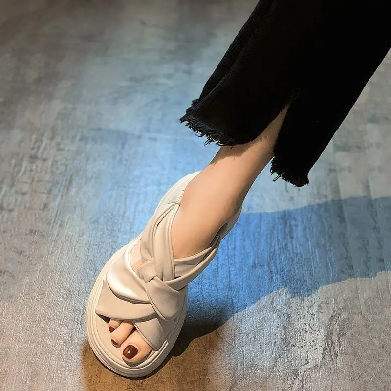 絕美涼鞋高跟厚底 鬆糕涼拖鞋夏季外穿配裙子精緻超火仙女沙灘