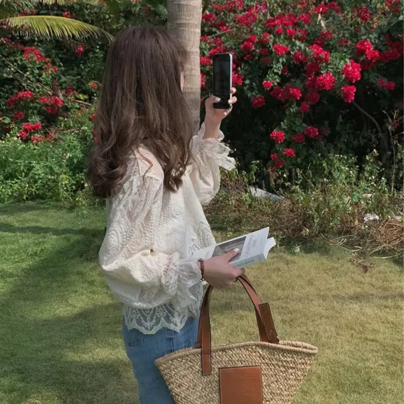 素面 寬鬆 顯瘦 長袖 森系 經典款 七分袖 鏤空 襯衫