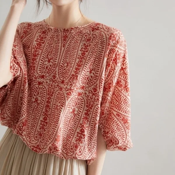 出遊必備 清新 背部蝴蝶結 寬鬆 顯瘦 圓領 七分袖 襯衫