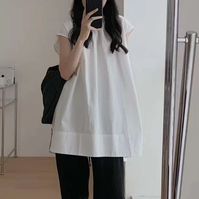 【單品售賣】兩件套 寬鬆 簡約 遮肉 圓領 無袖 上衣+休閒褲 套裝