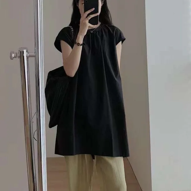 【單品售賣】兩件套 寬鬆 簡約 遮肉 圓領 無袖 上衣+休閒褲 套裝