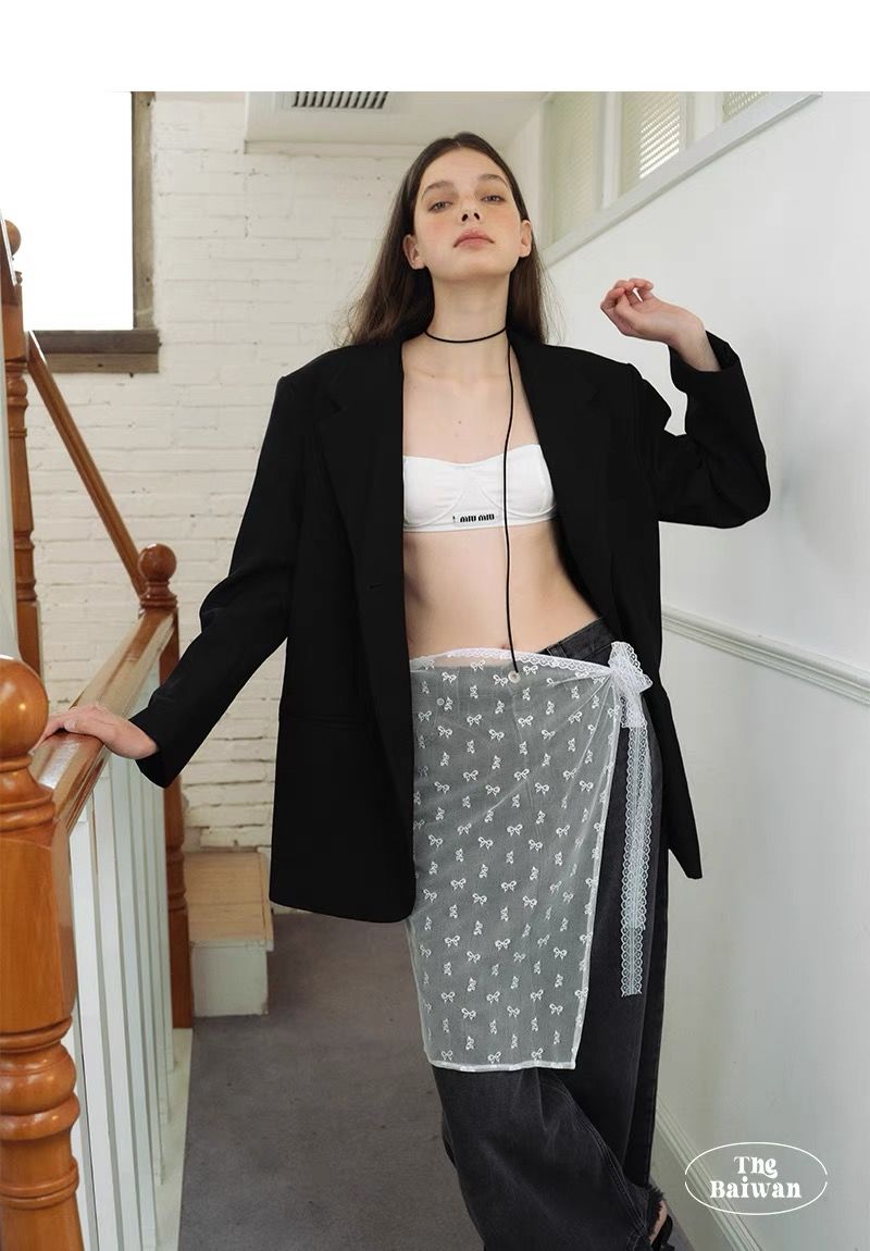 韓國疊疊樂 疊穿主義 ins系帶博主款蕾絲紗裙小眾綁帶設計辣妹圍裙半身裙屁簾