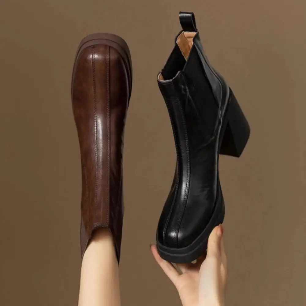 溫柔好感 素面 爆款 V口 粗高跟 切爾西 厚底 馬丁靴 短靴