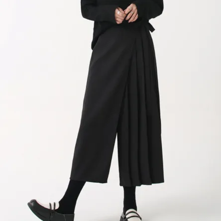 時髦率性 山本暗黑 垂墜感 假兩件 不規則 八分褲 休閒褲 寬褲