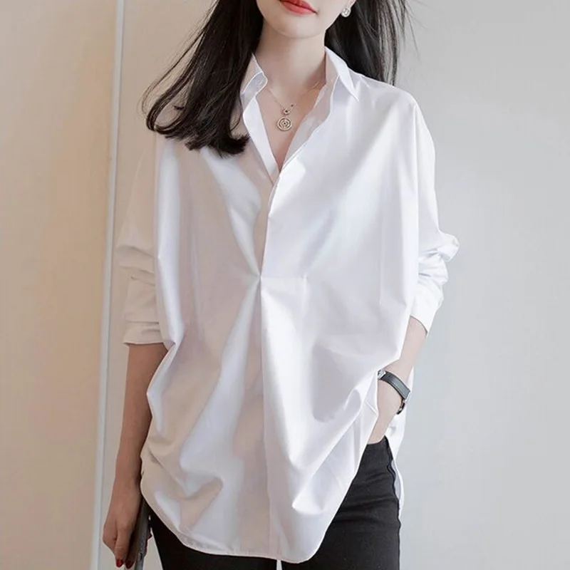 港風 慵懶風 棉白襯衫 小眾氣質 寬鬆顯瘦 休閒襯衣