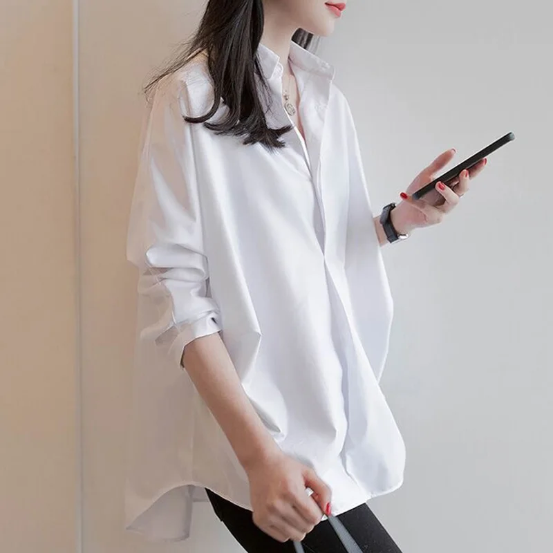 港風 慵懶風 棉白襯衫 小眾氣質 寬鬆顯瘦 休閒襯衣