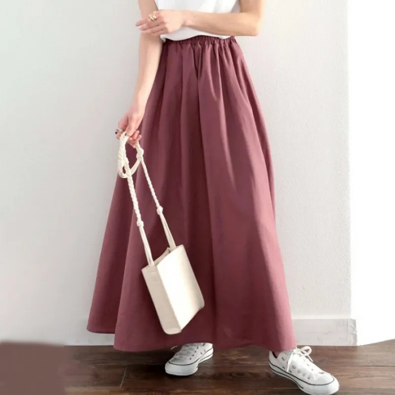 人氣商品 6色 素面 百搭 寬鬆 A字 鬆緊腰 半身裙