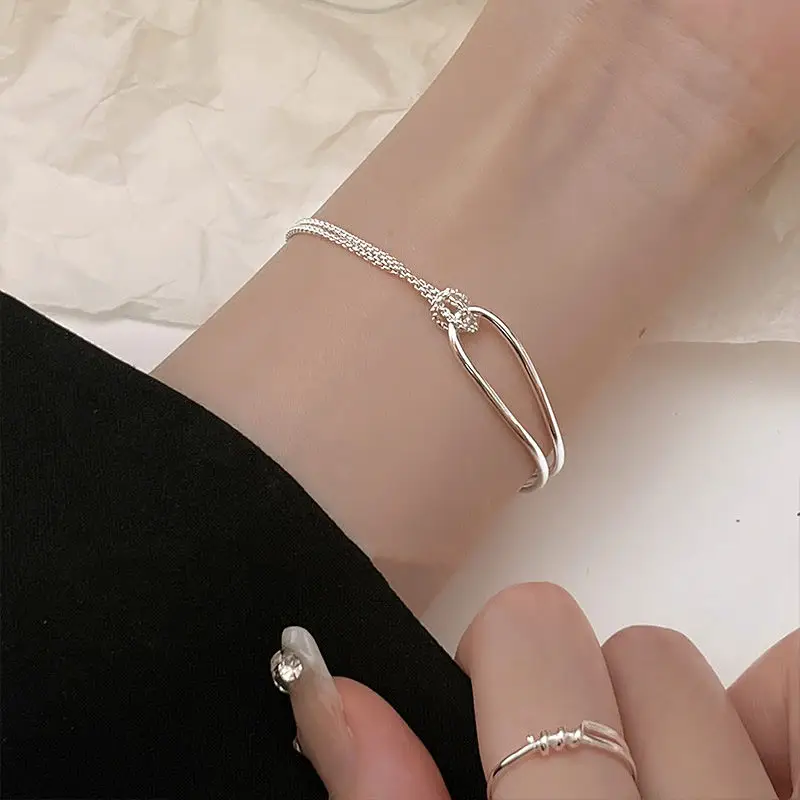 打結 拼接 925純銀 手鍊 高級感 氣質 簡約 半圈 銀手鐲 手鍊