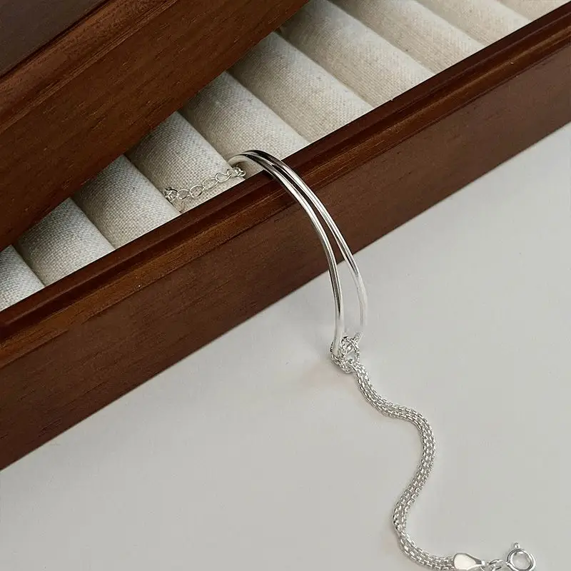 打結 拼接 925純銀 手鍊 高級感 氣質 簡約 半圈 銀手鐲 手鍊