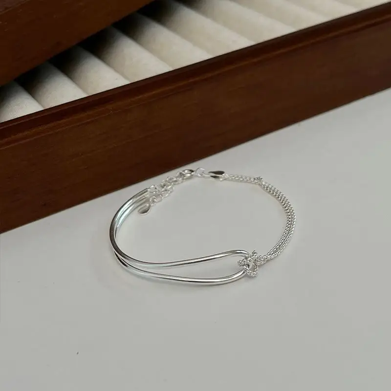 打結 拼接 925純銀 手鍊 高級感 氣質 簡約 半圈 銀手鐲 手鍊
