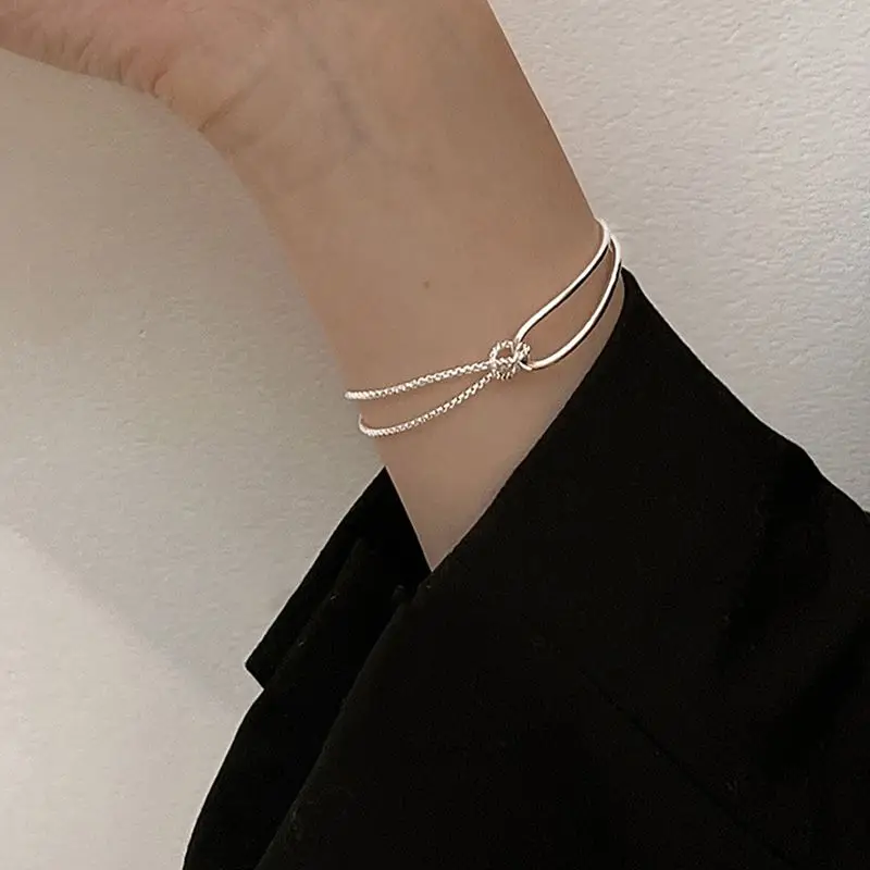 打結 拼接 925純銀 手鍊 高級感 氣質 簡約 半圈 銀手鐲 手鍊