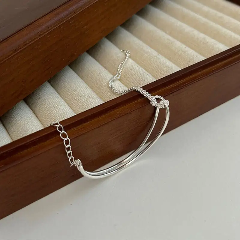 打結 拼接 925純銀 手鍊 高級感 氣質 簡約 半圈 銀手鐲 手鍊