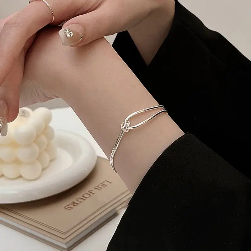 打結 拼接 925純銀 手鍊 高級感 氣質 簡約 半圈 銀手鐲 手鍊