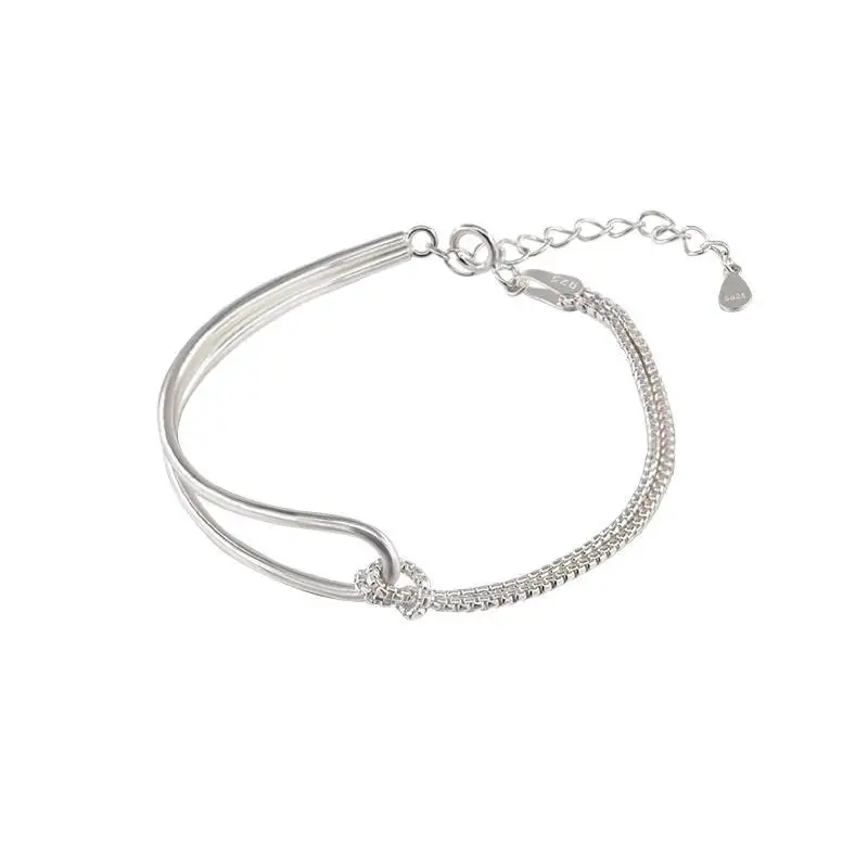 打結 拼接 925純銀 手鍊 高級感 氣質 簡約 半圈 銀手鐲 手鍊